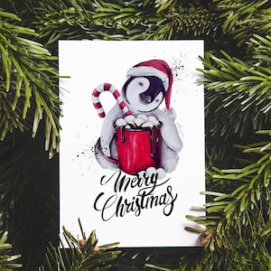 Postkarte Pinguin | Weihnachtskarte- Weihnachtszeit - Merry Christmas