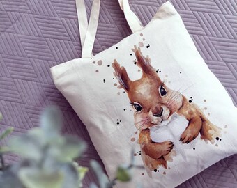 Tasche, Eichhörnchen beutel, ökologische tasche, wiederverwendbare, Stofftasche mit langen Henkeln, Leinentasche zum Einkaufen