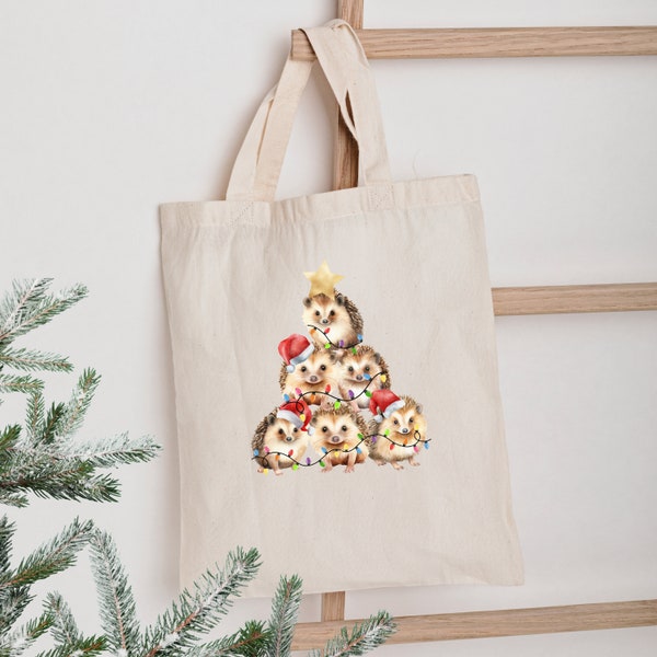 Jutebeutel für Weihnachten, Igel, lustige Tasche, bedruckte Jutetasche, Stoffbeutel personalisiert als Geschenk für Freundin, Einkaufstasche