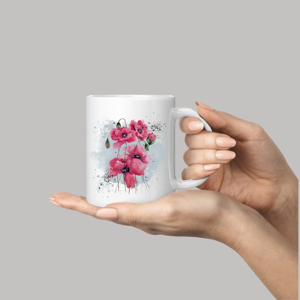 Becher mit Mohnblumen | Namenstasse | Kaffeetasse | Blumenstrauß | Tasse für Mama | Geschenk für Mama