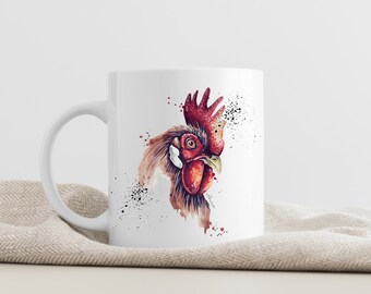 Becher mit Vogel, Keramiktasse, Kaffeetasse, Hahn Tasse, Bauernhof Leben, Personalisierter Hahn Liebhaber, Geschenk für Bauern