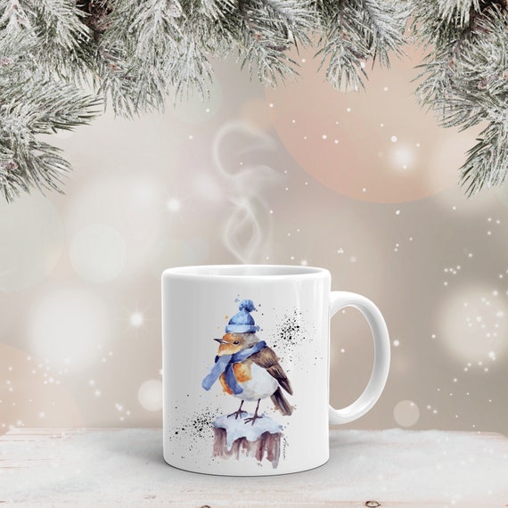 Tasse Rotkehlchen, Robin Becher, Wintersaison, Bestseller, lustiger Vogel, Geschenk Natur, Kaffeetasse, Teetasse