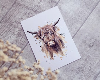 Highland Cow Postcard, Scottish Cattle Art Print