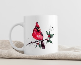Personalized Cardinal Coffee Mug, Watercolor Bird Art