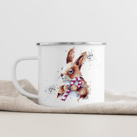 Tasse Eichhörnchen, Metallbecher, Weihnachtstasse, Kaffeebecher, Weihnachtsgeschenk