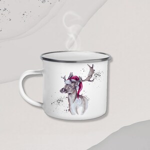 Emaille Becher, Tasse Rentier mit Wunschname, Name Kaffeetasse, Nikolausgeschenk, Geschenk Campingbecher imagem 3