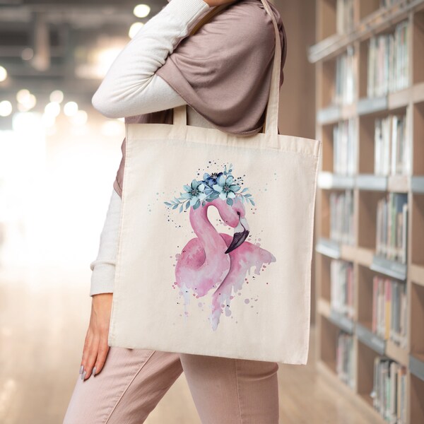 Jutebeutel, Tasche mit Flamingo, Beutel, Stoffbeutel, bedruckte Jutetasche, Geschenk für Freundin, Einkaufstasche, Geschenk für Mama