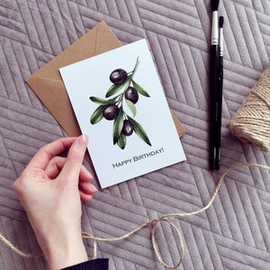 Geburtstagskarte, Postkarte mit Olivenzweig, Grußkarte mit Illustration des Autors, happy Birthday, Geburtstagskarte, Grußkarte