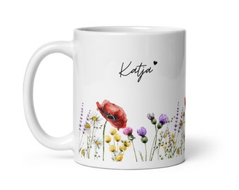 Becher Blumen Motive Kaffee-Tasse Name Blumen Feldblumen Floral Namen Mohnblume personalisiert Geschenk für Mama/ Oma