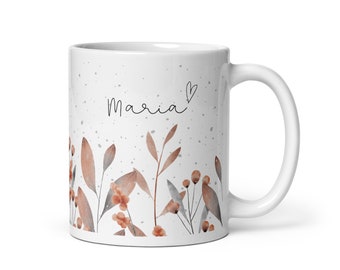 Becher Blumen Motive Kaffee-Tasse Name Florale Elemente Namen Herz personalisiert Geschenk für Mama/ Oma