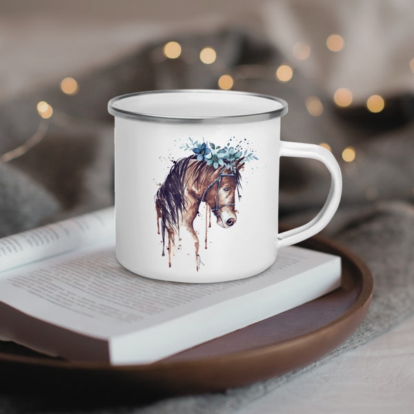 Emaille Tasse Namen | Pony-Liebhaber-Geschenk | Personalisierte Pferdetasse | Pferd und Reiterbecher | Perfektes Reitgeschenk | reiten Pferd