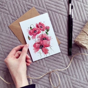 Grußkartenhase, Geburtstagskarte, birthday card, Greeting, Mohnblumen - Grußkarte, Greeting Card, gemalte Postkarte, Grußkarte