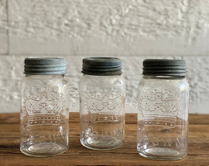 Collection of 3 Antique Crown Glass Canning Jars, Made in Canada, 1931