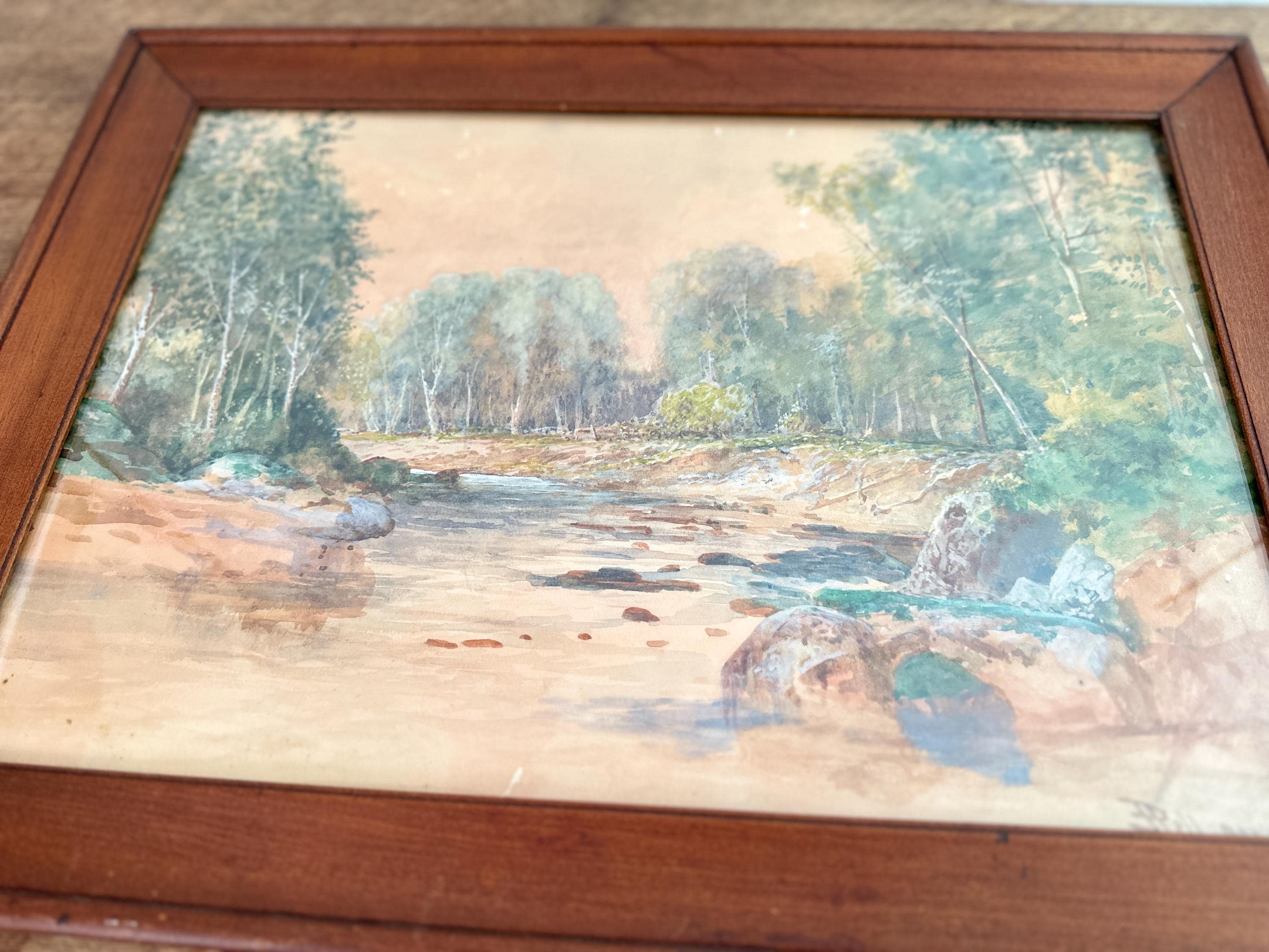 Antique Original Watercolor Painting, Framed Summer Landscape With ...