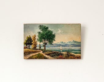 ヴィンテージ アルザス風景油絵、サイン入り フランス美術、1947年 額