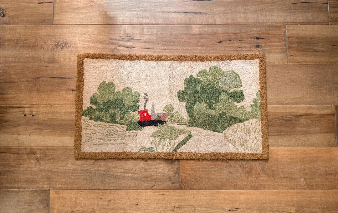 Tgc Rug Vintage Bluenose Hooked Rug - Pattern No. 116 - Red Cabin Landscape ...