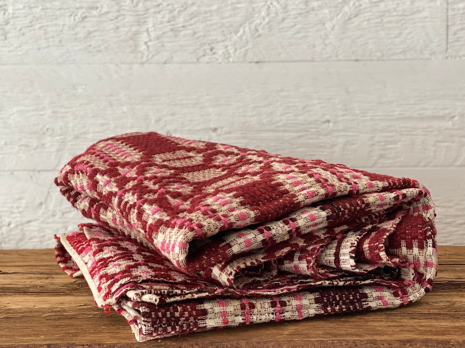 Antique handwoven overshot coverlet or blanket from Quebec Etsy