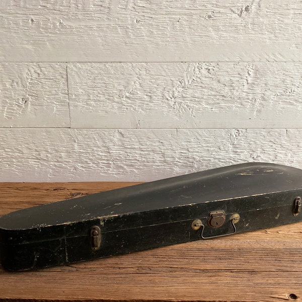 Antique G.S.B. co. Original Improved wooden violin case, lined with fabric and wallpaper, 1880-1923