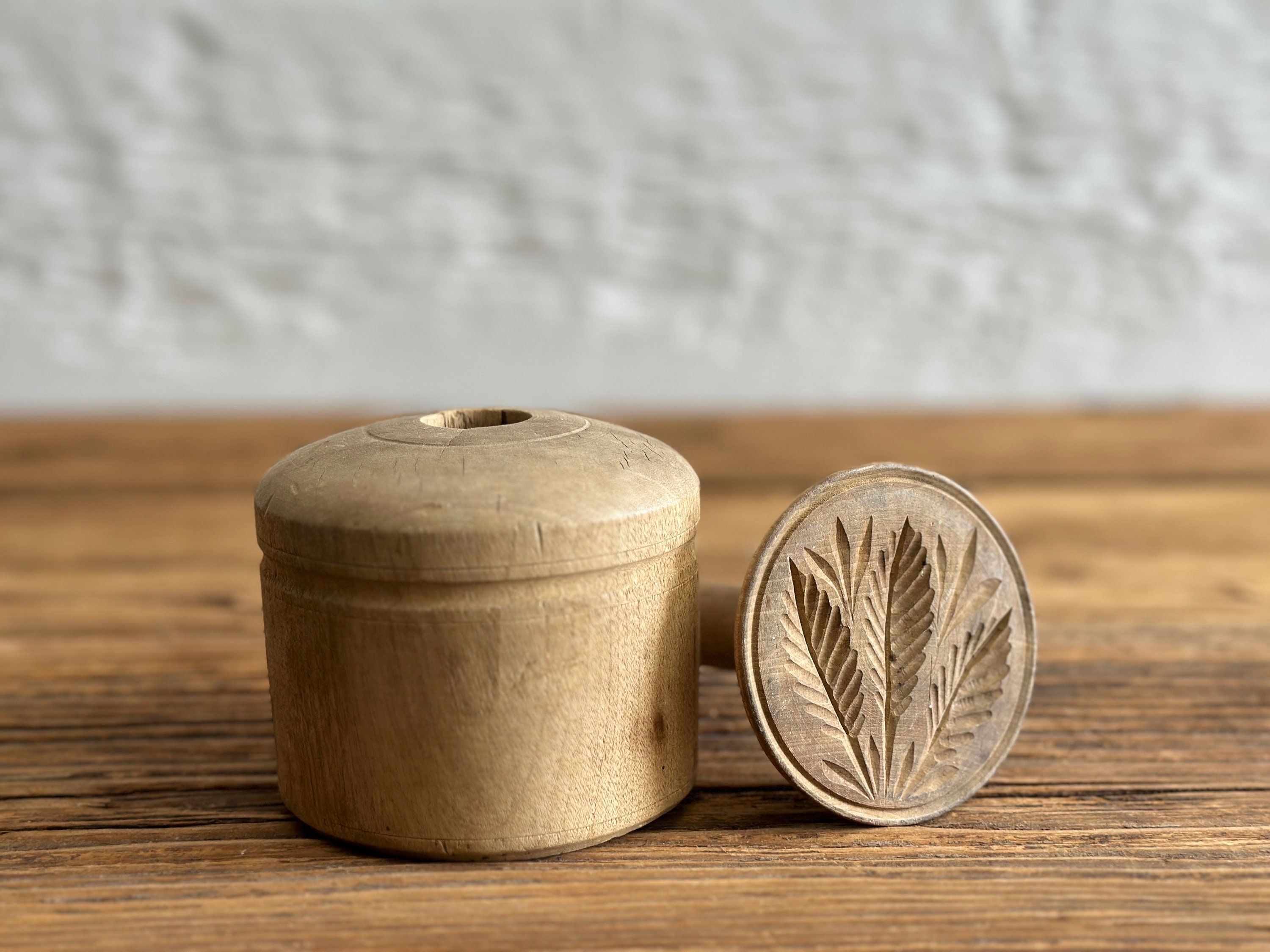 Antique Wood Butter Mold, With a Hand-carved Botanical Design
