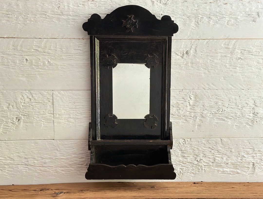 Antique Wallmounted Shaving Mirror With Two Shelves Vanity Etsy