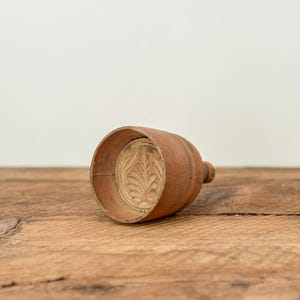 Antique wood butter mold, with a hand-carved botanical design, primitive wooden butter press, from Quebec, Canada