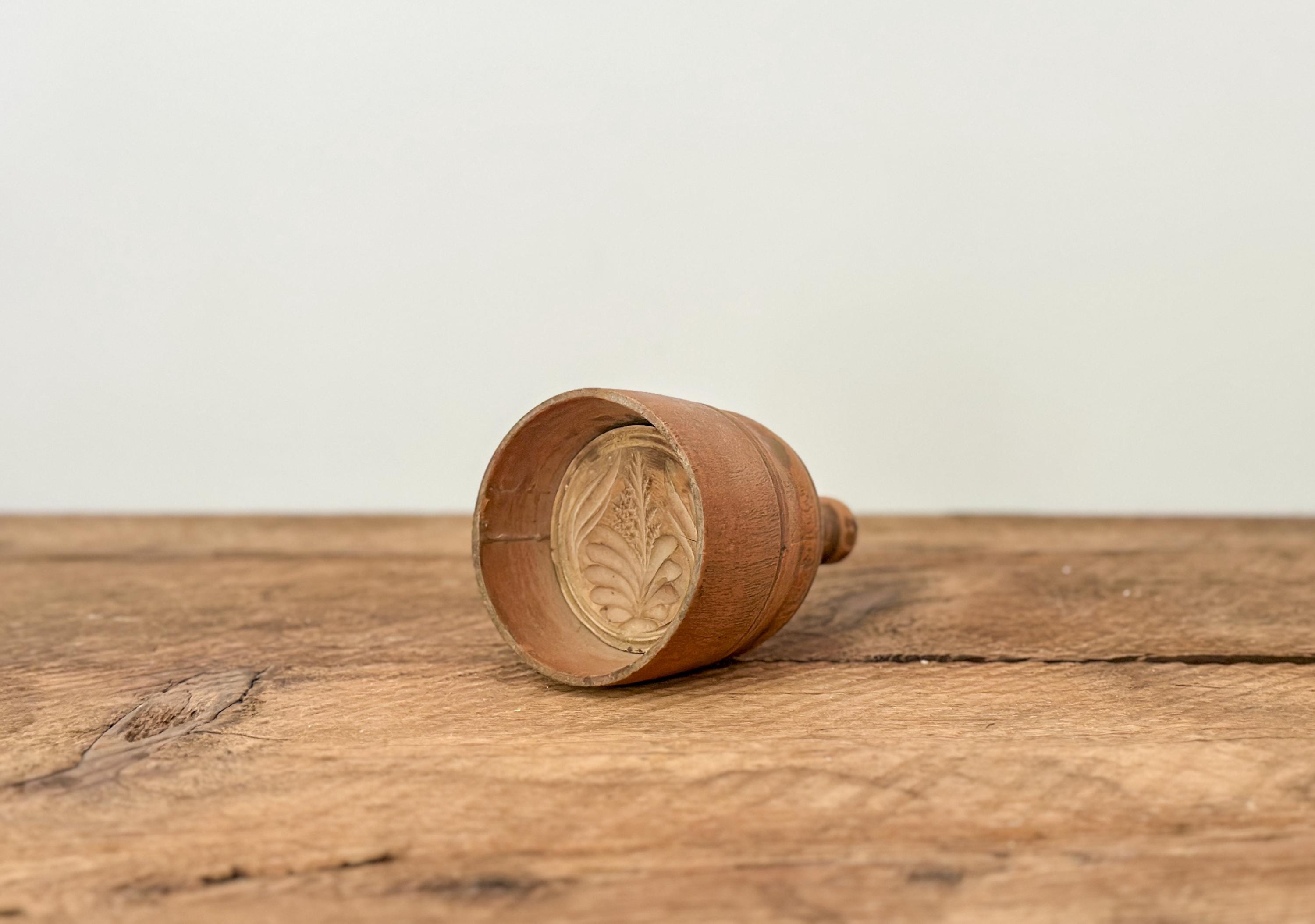 Antique Wood Butter Mold, With a Hand-carved Botanical Design