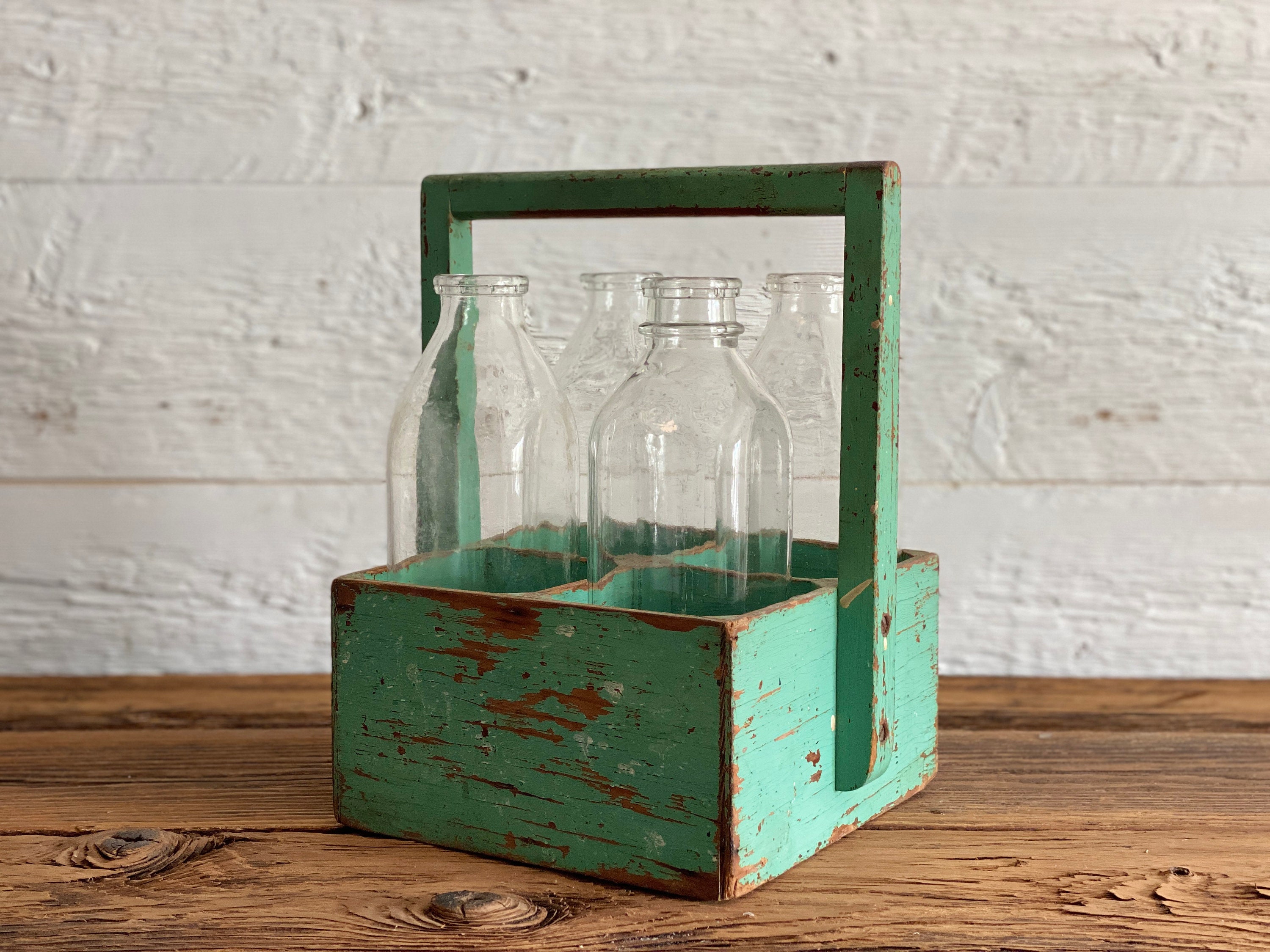 Antike Milchkiste aus Holz Holztasche mit original grüner | Etsy
