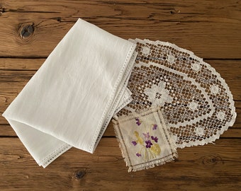 Collection of 3 antique hand-embroidered table linens, circa 1920s and 30s