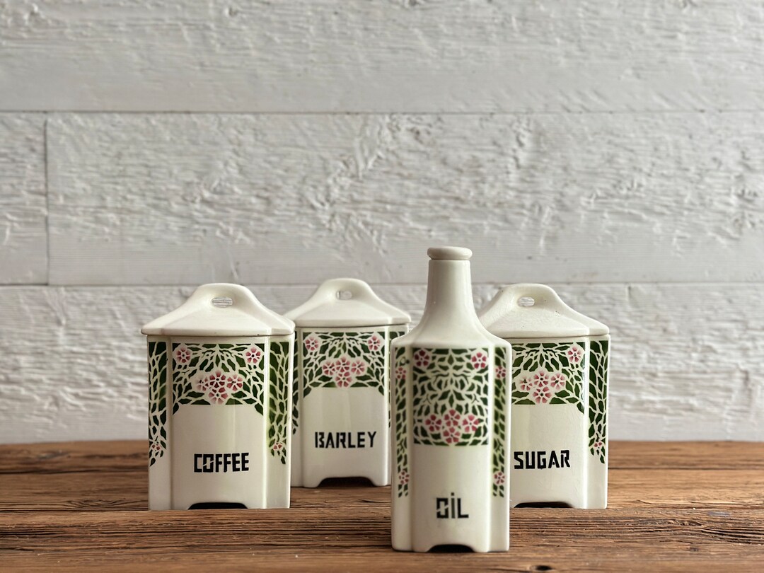 Set of Antique Art Deco Ceramic Pantry Containers Oil Etsy