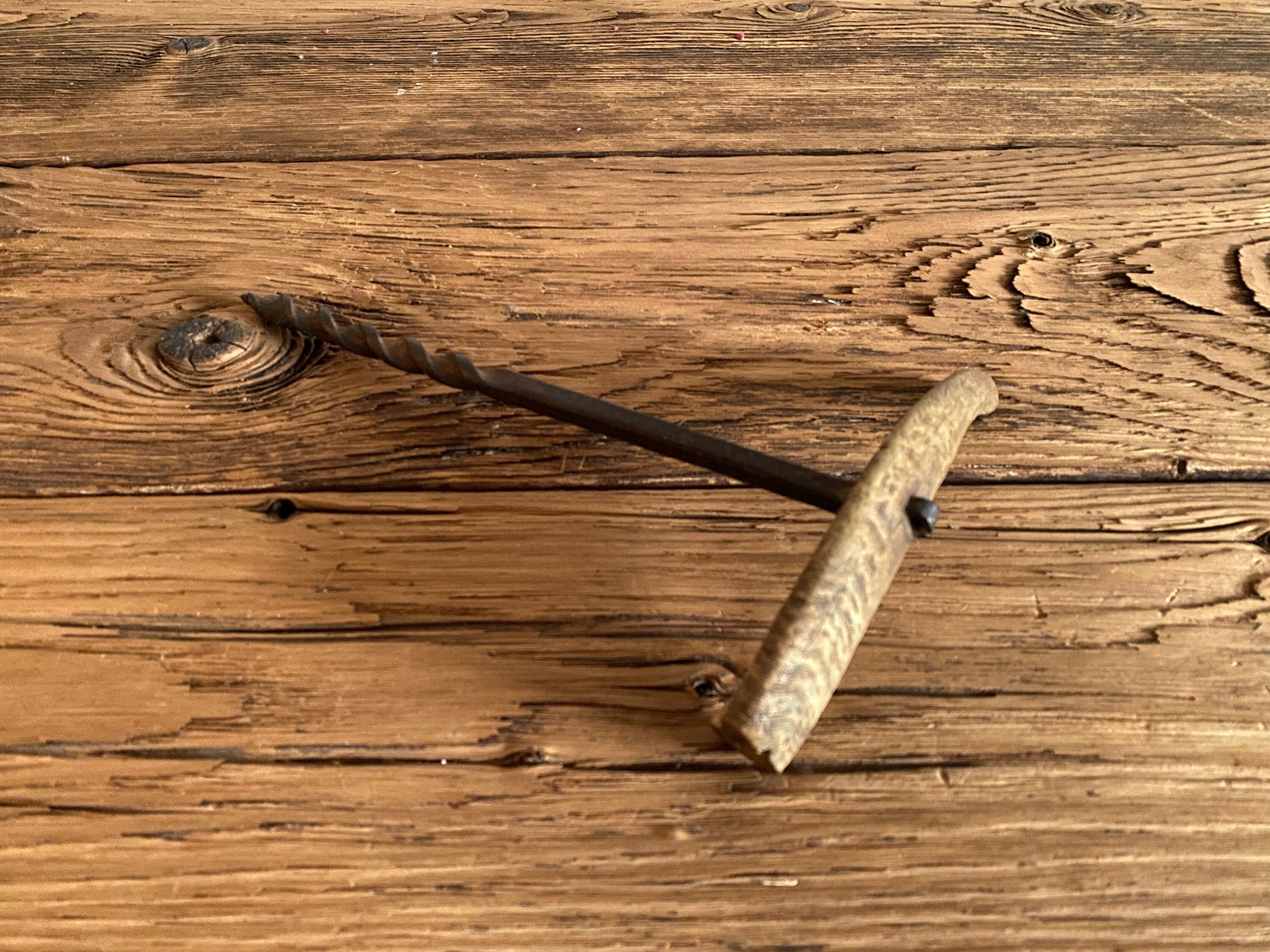 Antique Primitive T handle Auger Woodworking Hand Drill Made of