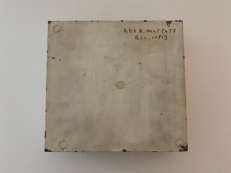1959 Vintage Tin box yellow and gold hand-painted and signed