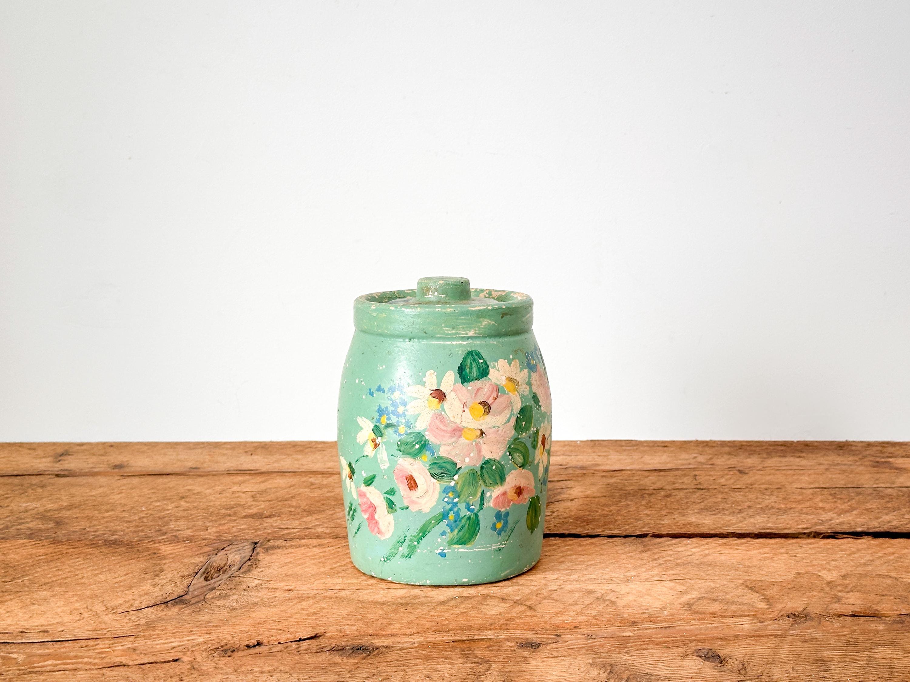 Vintage Mccoy Pottery Cookie Jar - Mint Green With Hand-painted