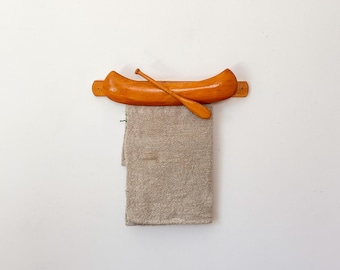 Antique Folk Art Canoe Hand-Towel Holder – Hand-Carved Rustic Lodge Wall Decor: Québec, Canada, 1947