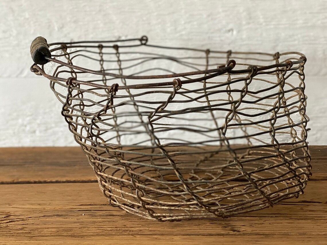 Large Antique Primitive Metal Wire Potato Gathering Basket Etsy
