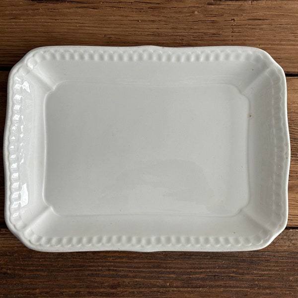 Antique white rectangular platter, Royal semi-Porcelain, John Maddock & Son, Made in England, early 1900s