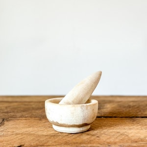 Antique white marble mortar and pestle: from France, circa 1930s