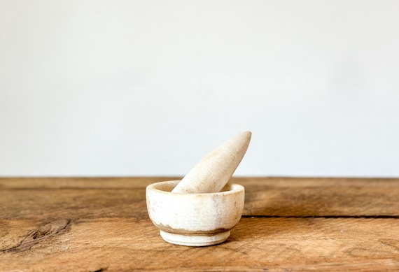 Antique white marble mortar and pestle: from France, circa 1930s
