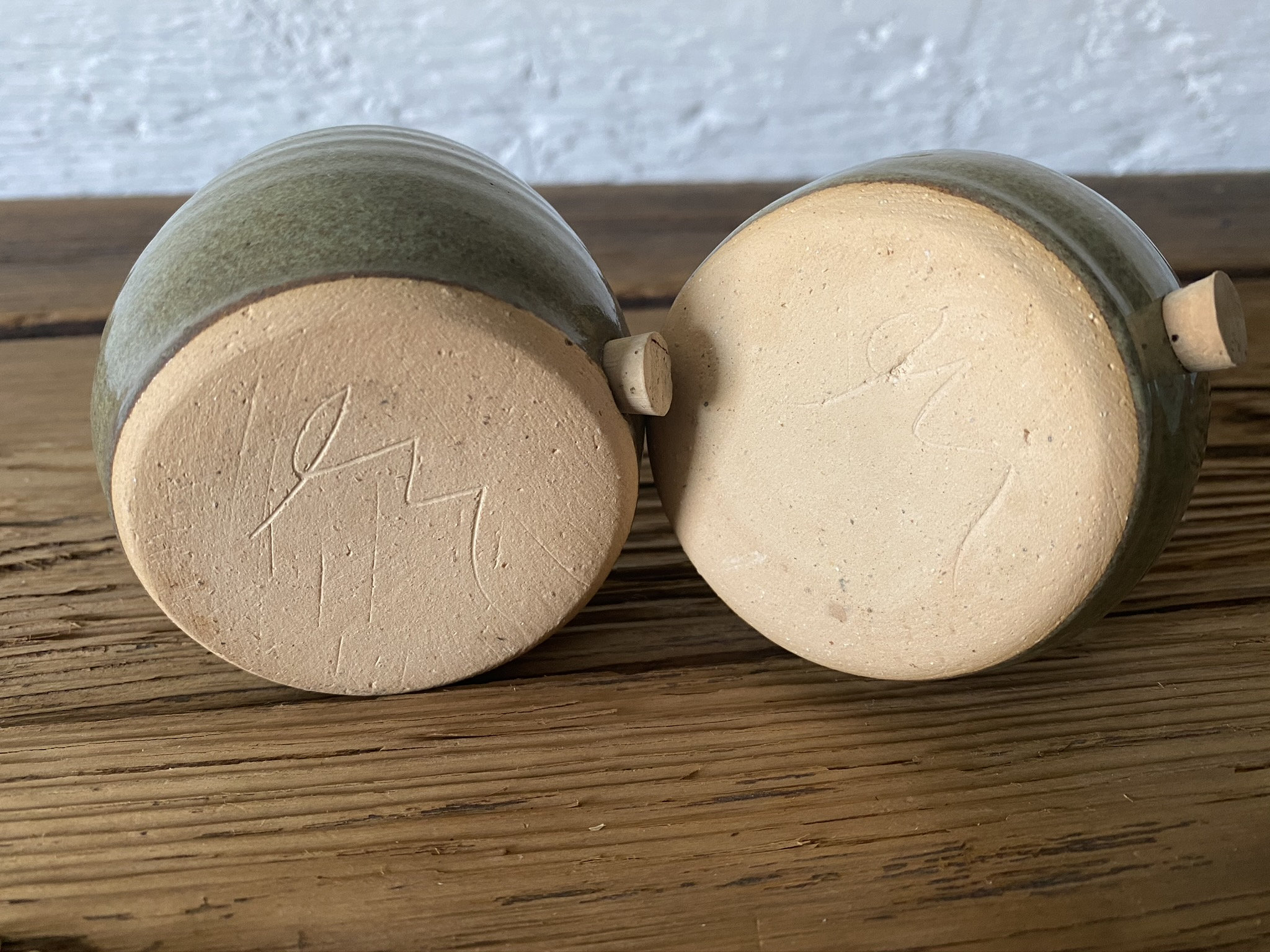 Vintage ceramic salt and pepper shakers with cork plugs moss Etsy