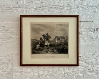 Antique engraving, 'The Pet of the Common', from the collection of James Eden Esq. Lytham in a vintage wood frame