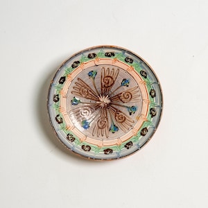 Vintage Folk Art Pottery Bowl - Hand-Painted Terra Cotta Plate: Signed Bascu Mihai Horezu, Romania, c. 1990s