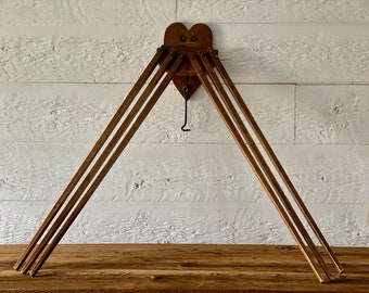 Large antiquevintage wooden wall-mount folding clothes drying rack fan kitchen drying rack