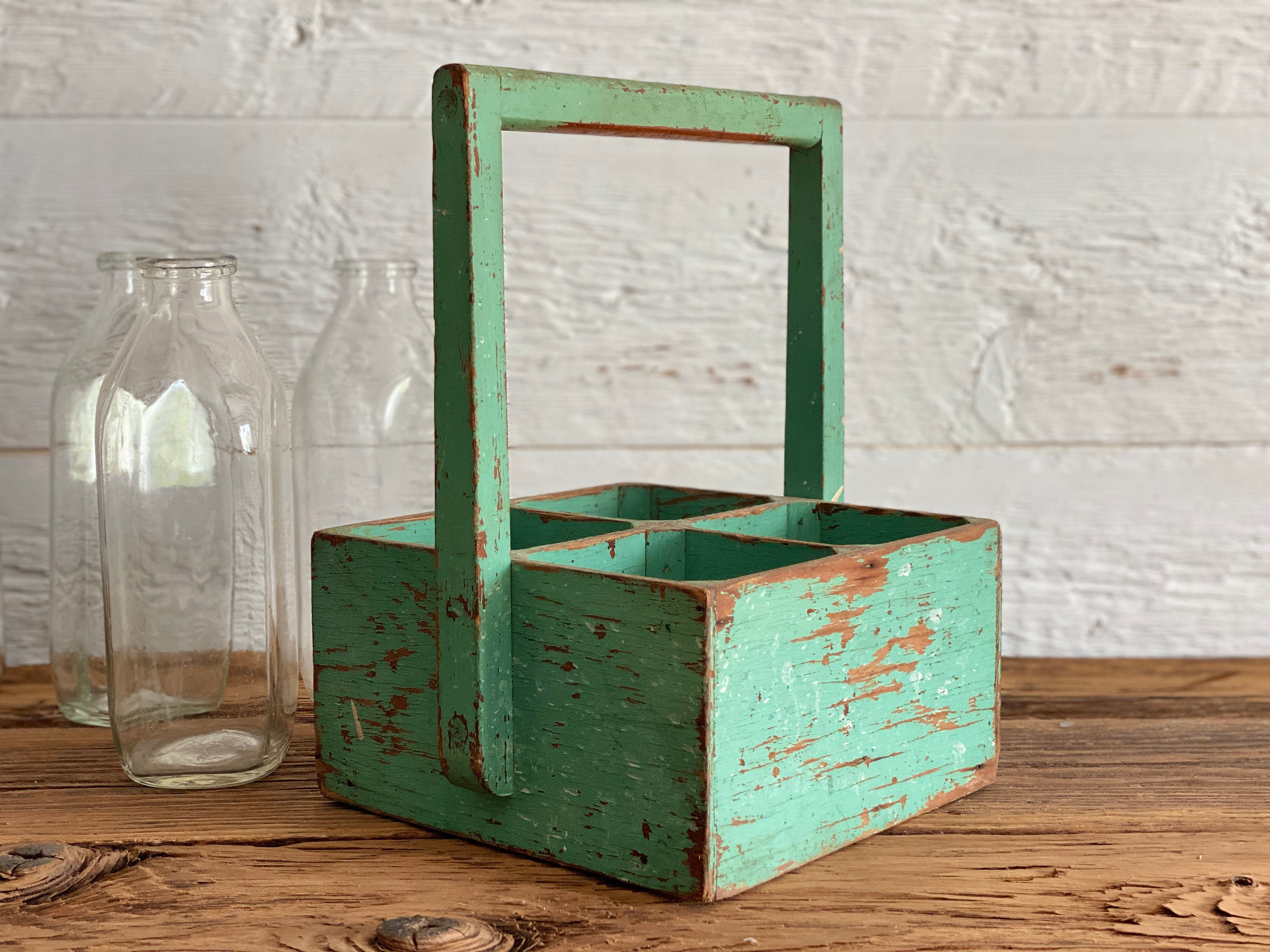 Antike Milchkiste aus Holz Holztasche mit original grüner | Etsy