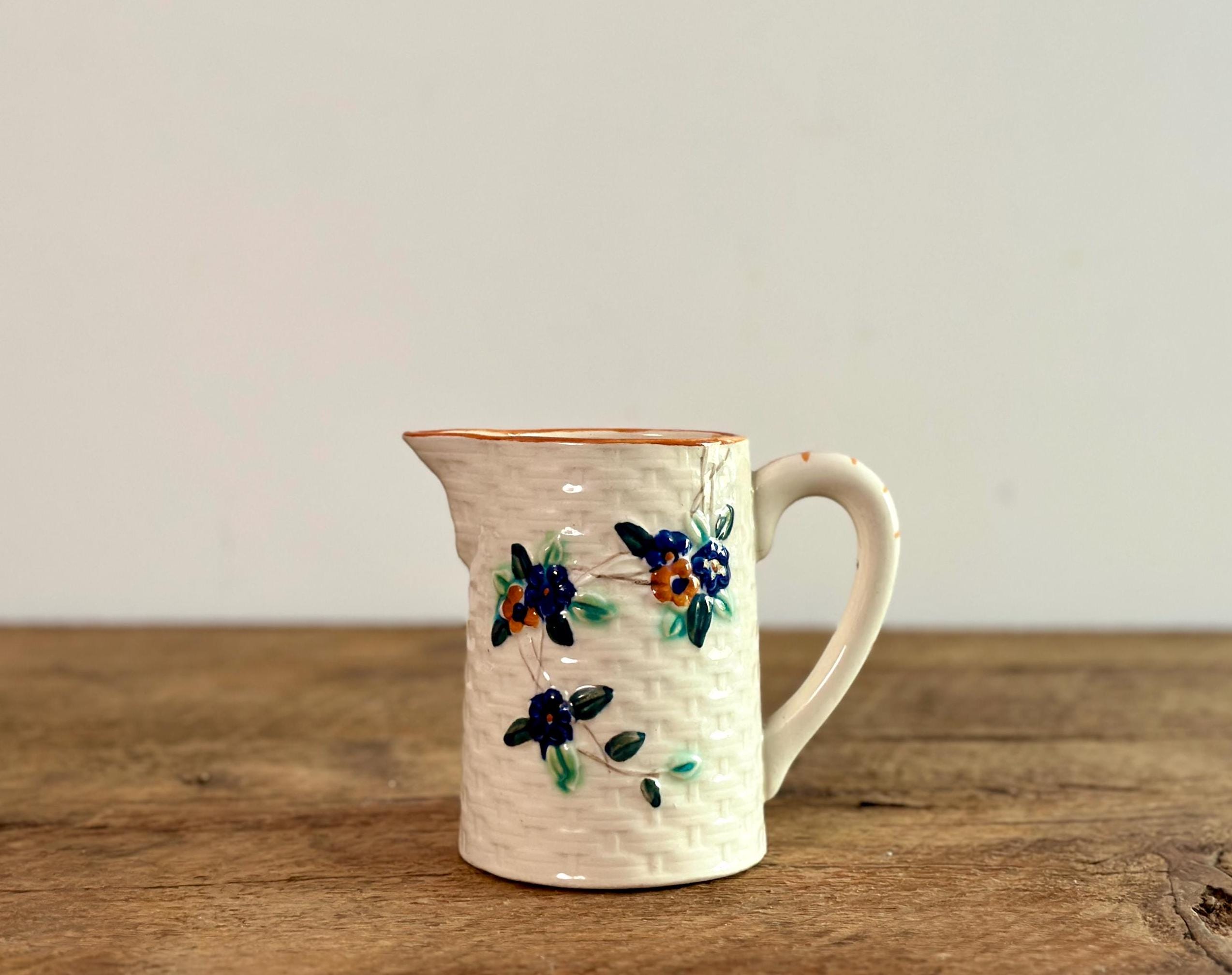 Antique/vintage Ceramic Milk Pitcher, With an Embossed Basketweave