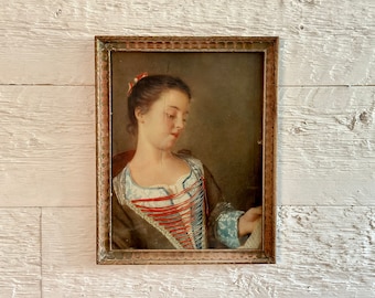 Antique lithograph print, Mademoiselle Lavergne by Jean-Étienne Liotard (1702-1789), VEB E.A. Seemann, Leipzig, Germany, circa 1930s