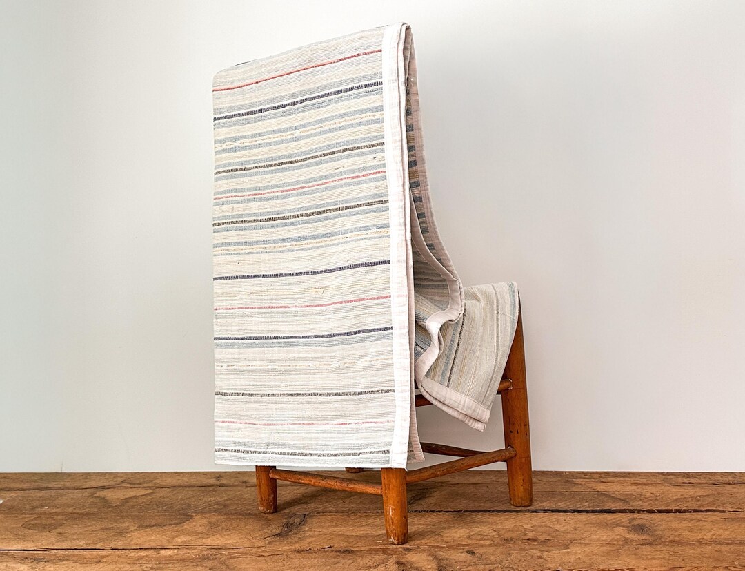 Vintage Mid-century Catalogne Runner – Handwoven White, Blue, Red Rag ...