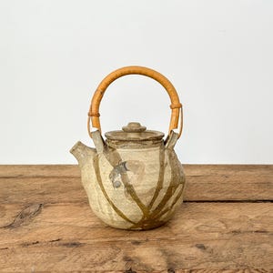 Vintage Studio Pottery Stoneware Teapot with Cane Handle: likely from England, 1960s