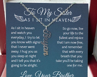 Loss of Brother Sympathy Gift for Sister, Custom Name Necklace, Vertical Name Grief Necklace, Bereavement Memorial Jewelry, Remembrance Gift