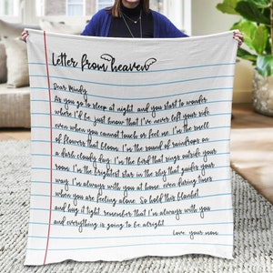 Manta por la pérdida de mamá, carta de mamá en el cielo, manta conmemorativa personalizada, manta de duelo personalizada, regalo de condolencia para una amiga que perdió a su madre