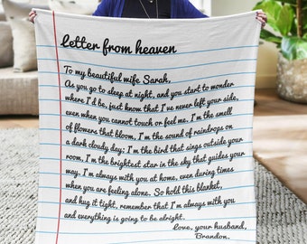 Personalized Letter from Heaven Blanket, Custom Husband Memorial Gift for Widow, Grieving Wife Sympathy Fleece Throw, Loss of Spouse Blanket