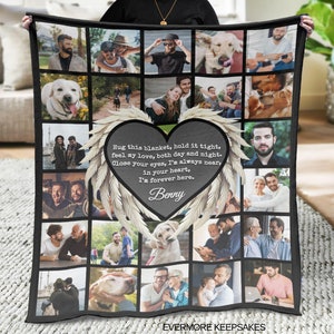 Personalized Memorial Blanket with Pictures, Custom Sympathy Blanket Gift, Grief Blanket for Kids, Dog Memorial Blanket, Loss of mom Blanket